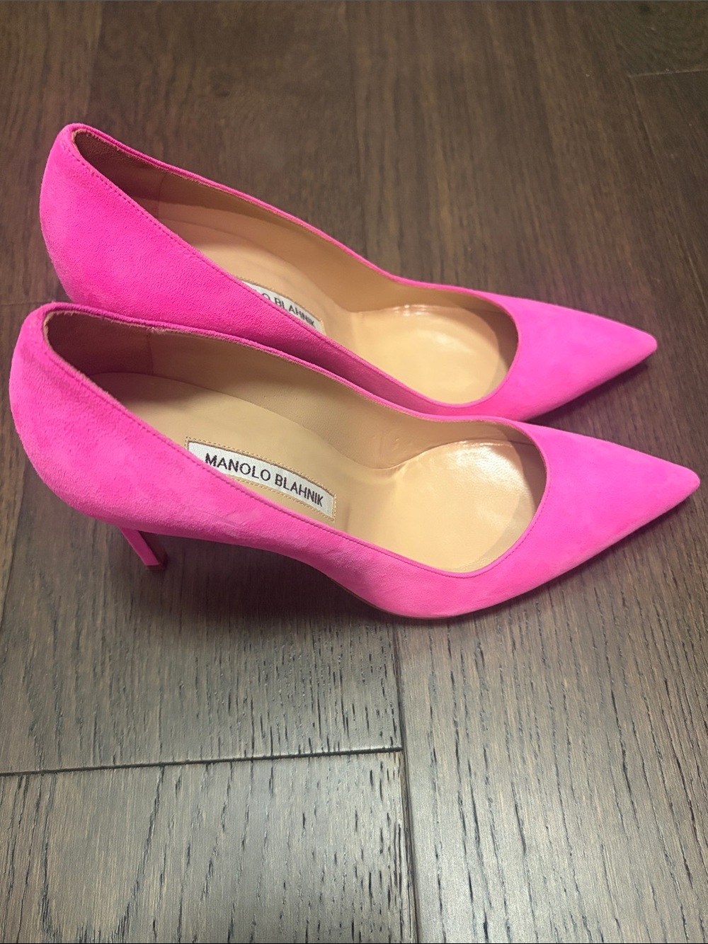 Manolo Blahnik Hot Pink Suede Pointed-Toe Pumps